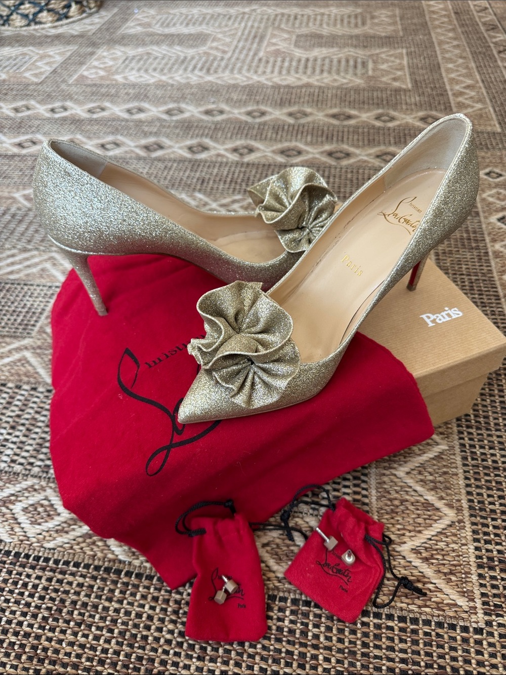 CHRISTIAN LOUBOUTIN Anemosea 85 Glitter Tonic Gold Pumps Size 38.5 (8.5)